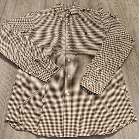Ralph Lauren Classic Fit Gingham Shirt Mens Medium Brown White Check Long Sleeve - Picture 3 of 8